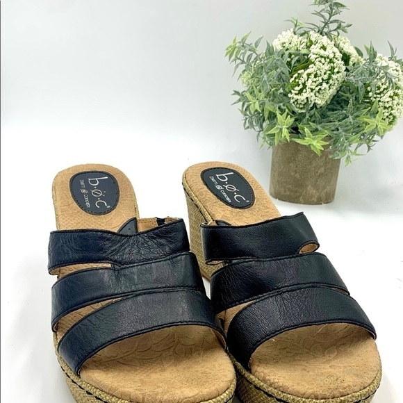 BOC (Born of Concept) Black Cork Wedge Platform‎ Sandal, Sz 8 - Picture 3 of 10